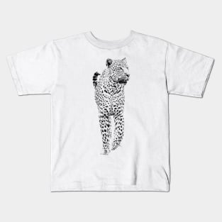 Leopard on the Prowl in Graphic Black and White Kids T-Shirt